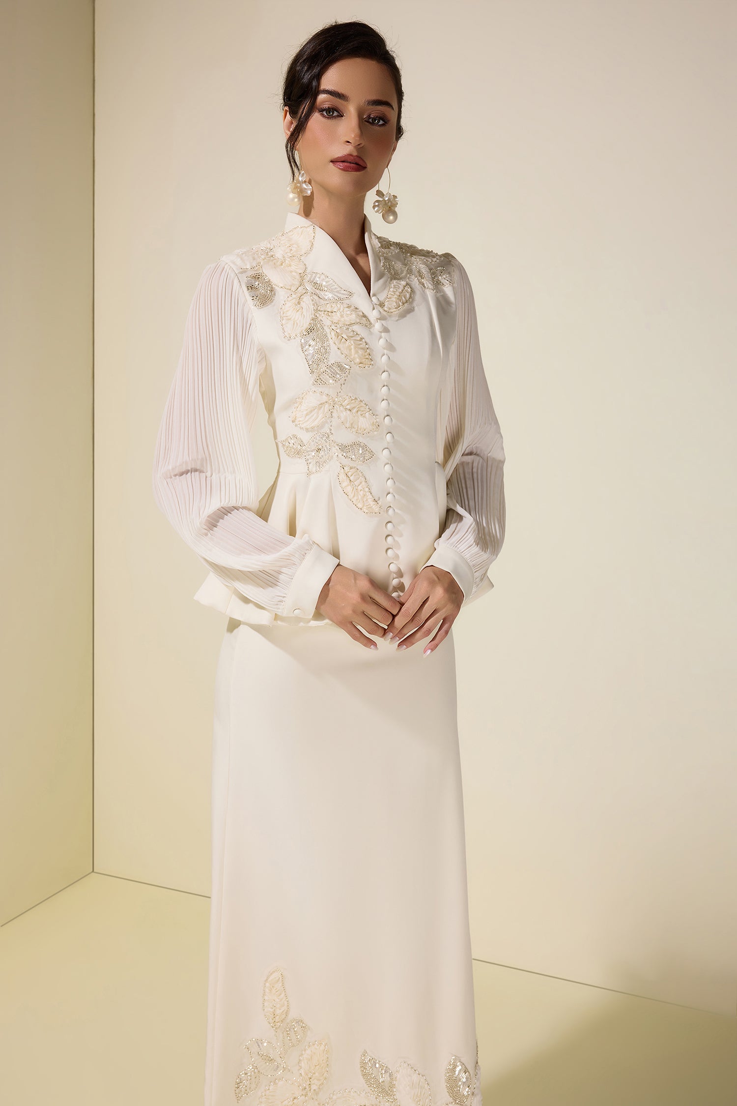 Embroidered Single Breasted Top & Midi Skirt Set