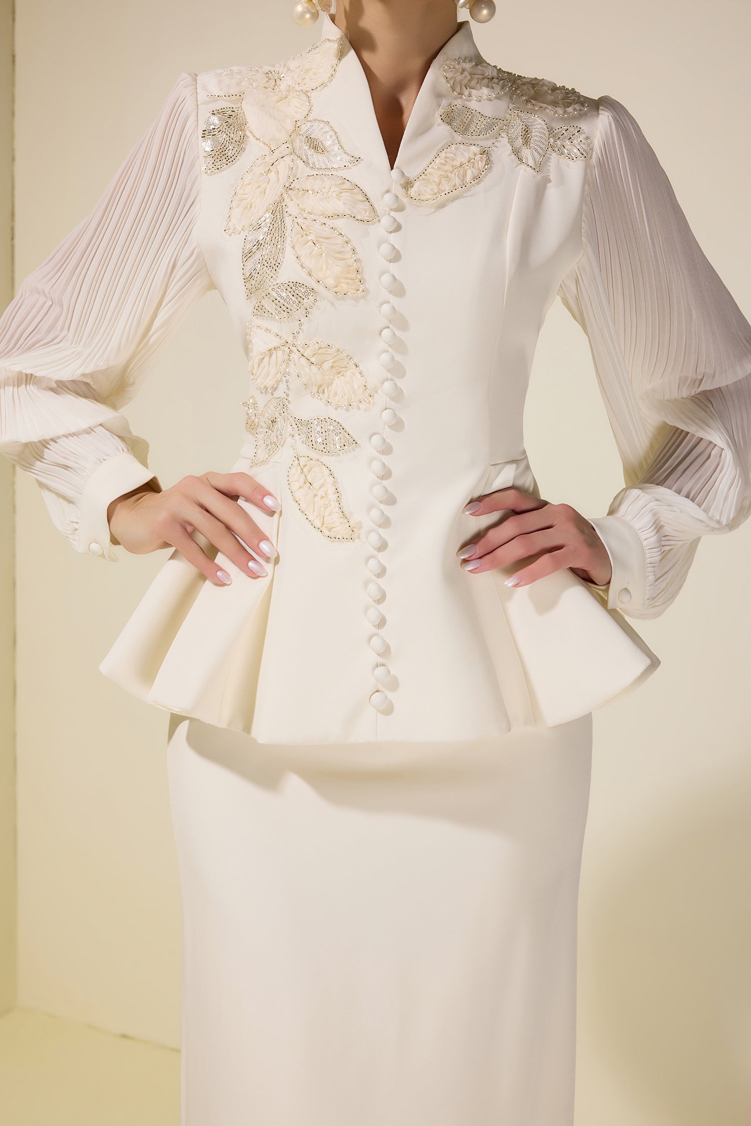 Embroidered Single Breasted Top & Midi Skirt Set