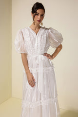 Satin Frill Midi Dress With Belt