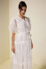 Satin Frill Midi Dress With Belt