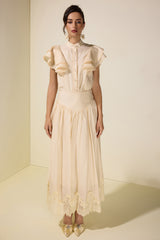 Sleeveless Ruffle Lace Top & Midi Skirt Set