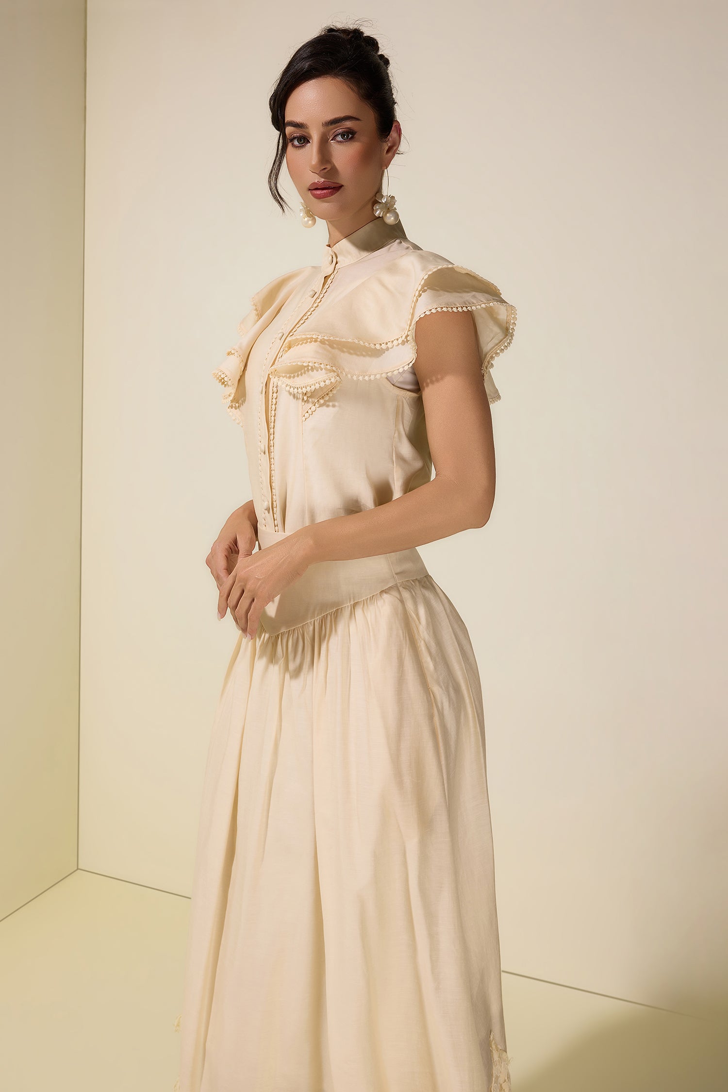 Sleeveless Ruffle Lace Top & Midi Skirt Set