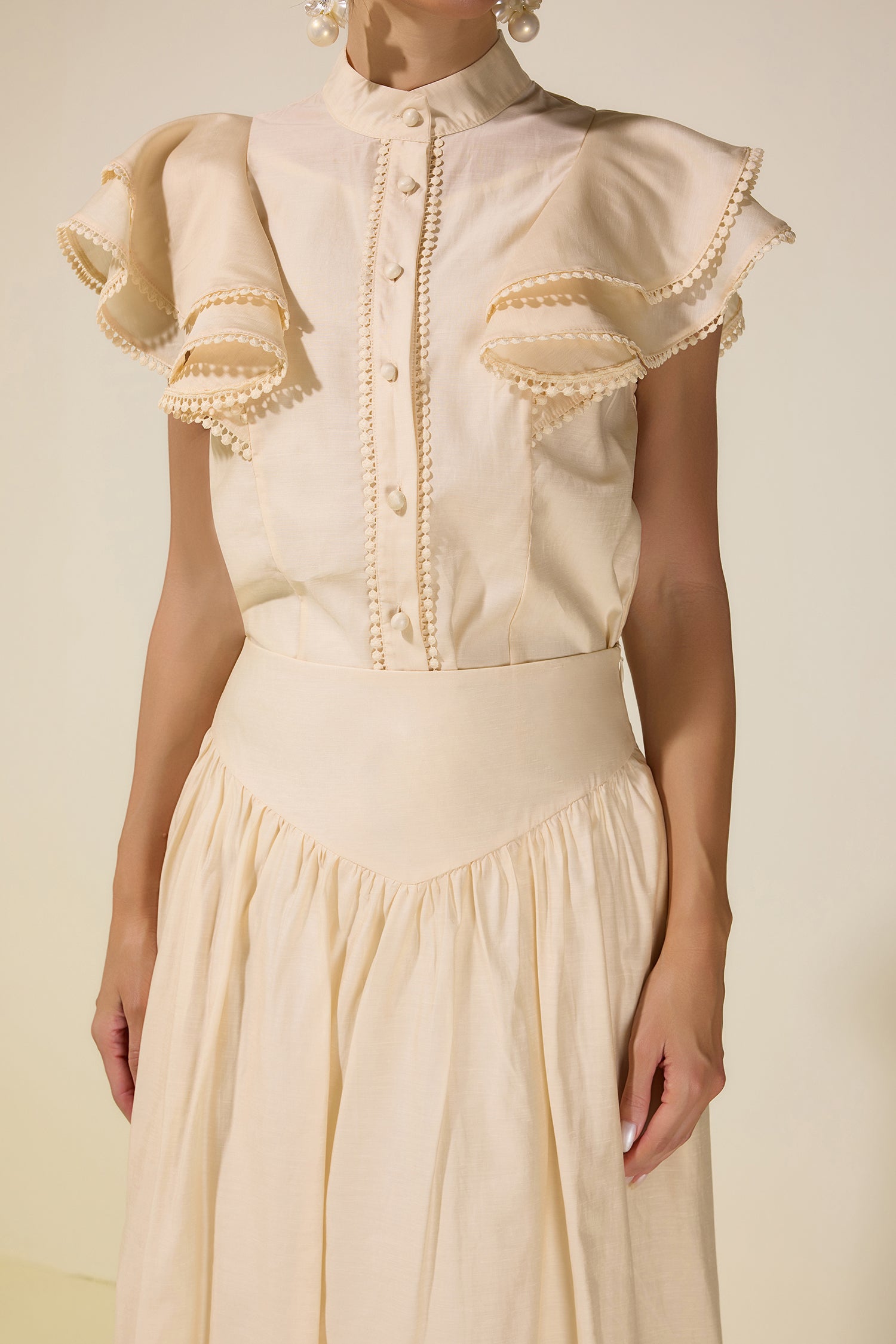 Sleeveless Ruffle Lace Top & Midi Skirt Set
