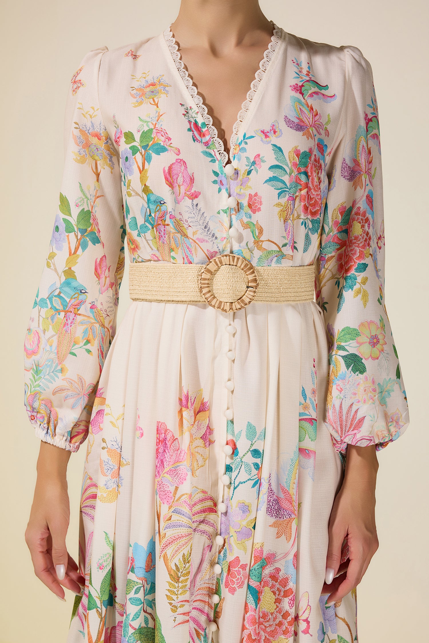 Floral Lace Midi Dress With Belt
