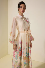 Floral Puff Sleeve Maxi Dress With Belt