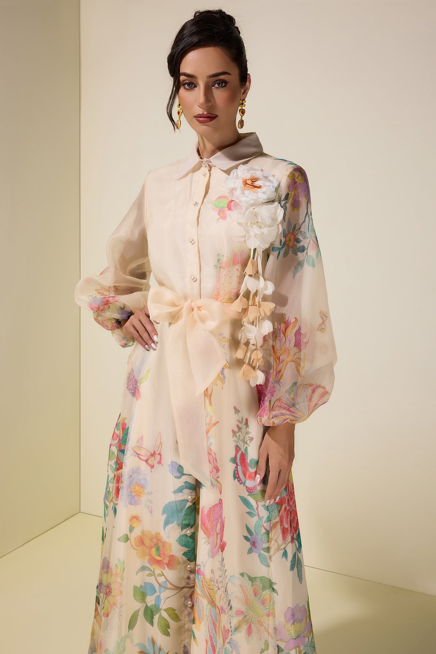 Floral Puff Sleeve Maxi Dress With Belt