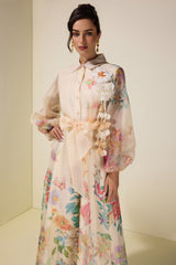 Floral Puff Sleeve Maxi Dress With Belt