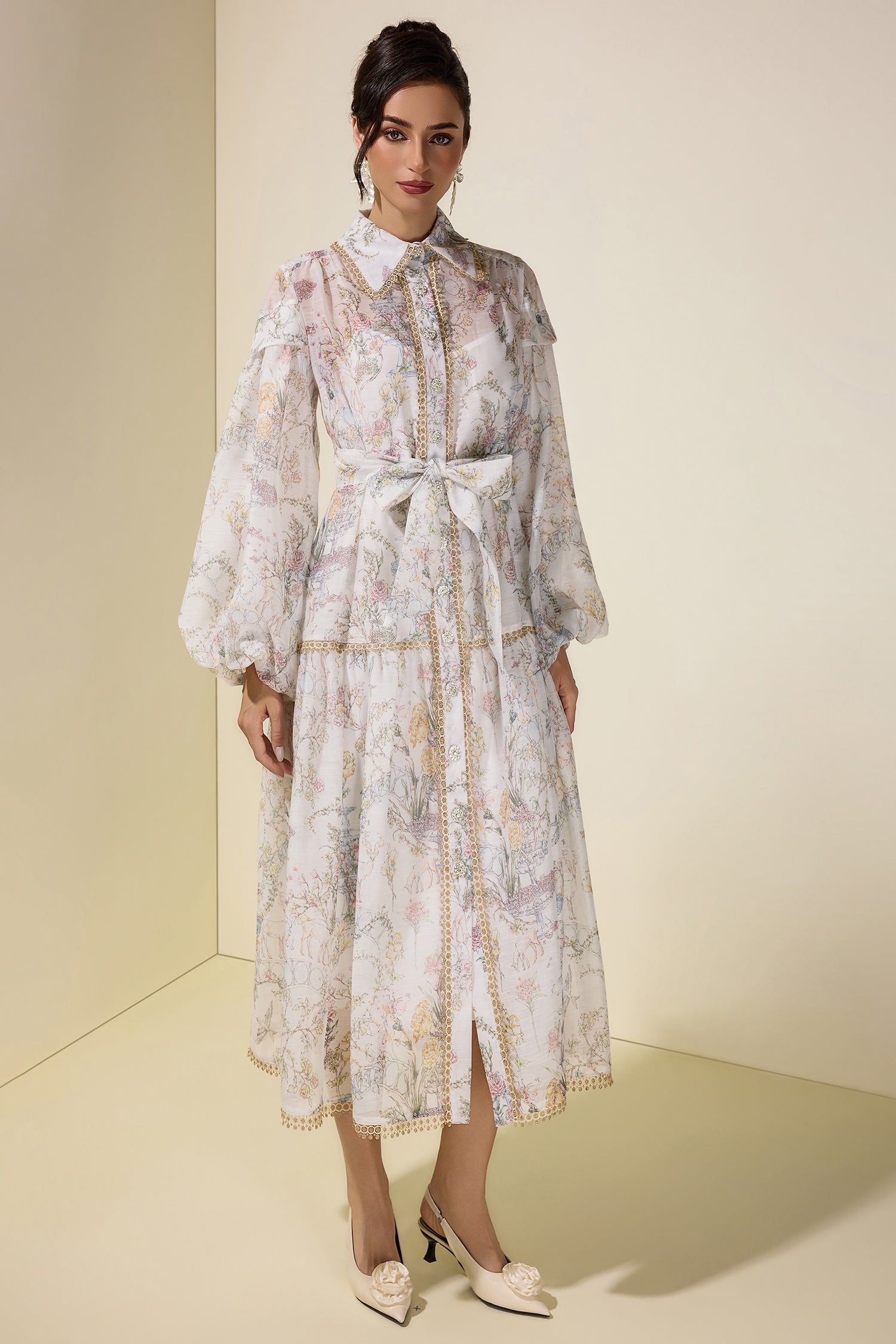 Floral Lace Single Breasted Midi Dress