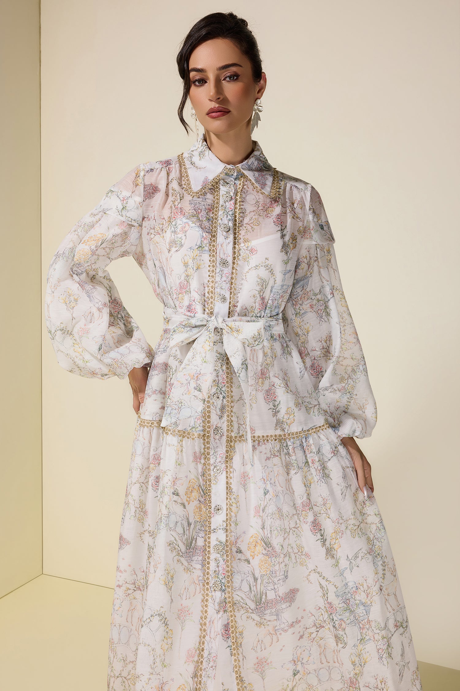 Floral Lace Single Breasted Midi Dress