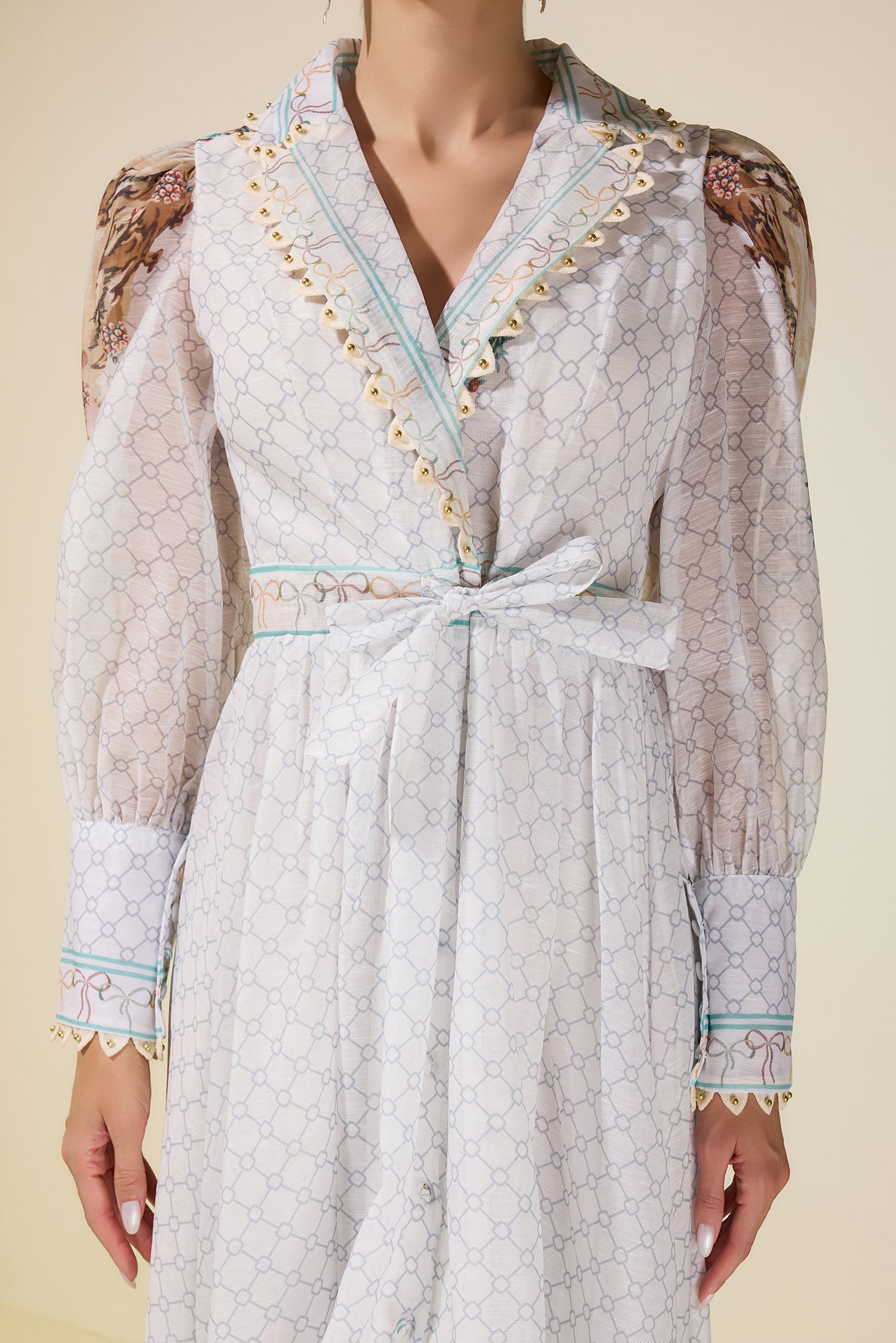 Palace Print V-Neck Rivet Maxi Dress