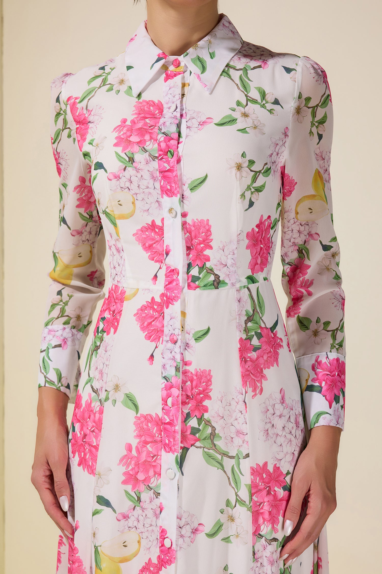 Floral Single Breasted Long Sleeve Midi Dress