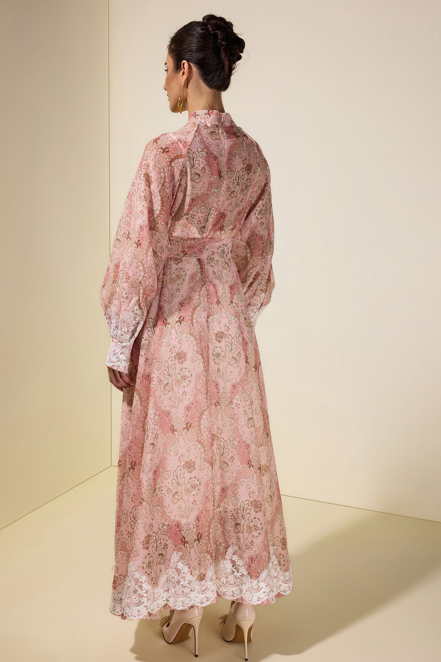 Paisley Print Lace Single Breasted Midi Dress