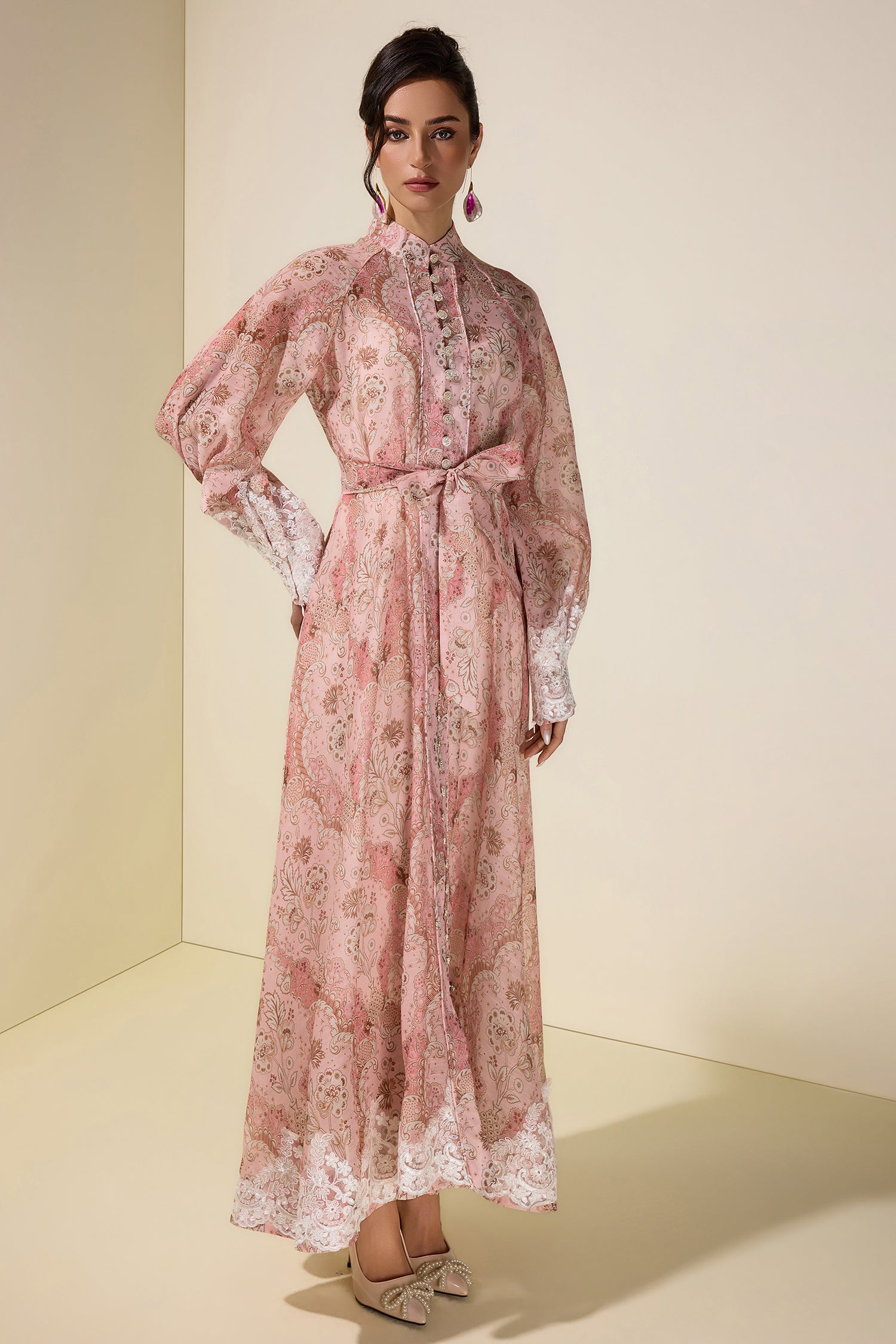 Paisley Print Lace Single Breasted Midi Dress