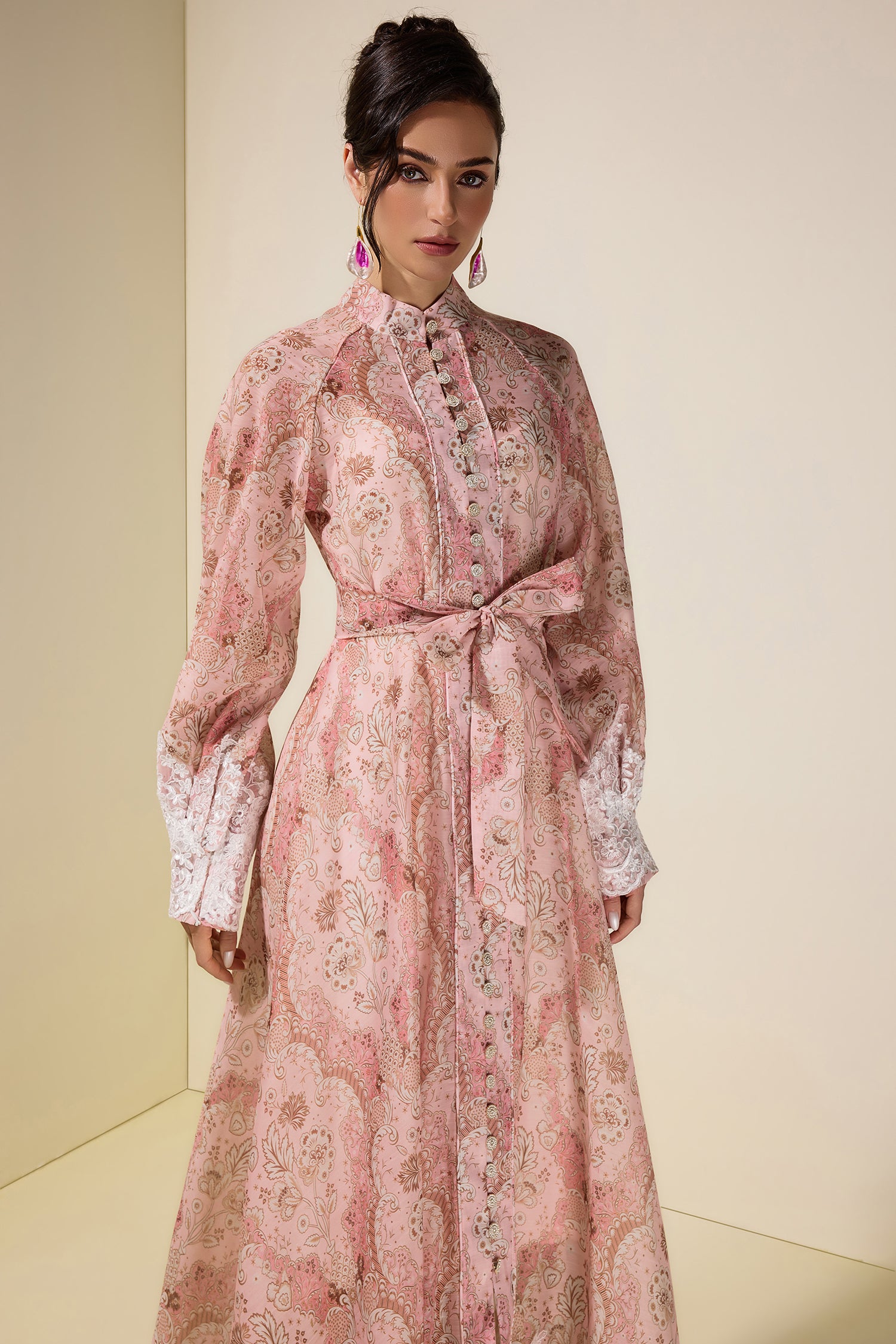 Paisley Print Lace Single Breasted Midi Dress