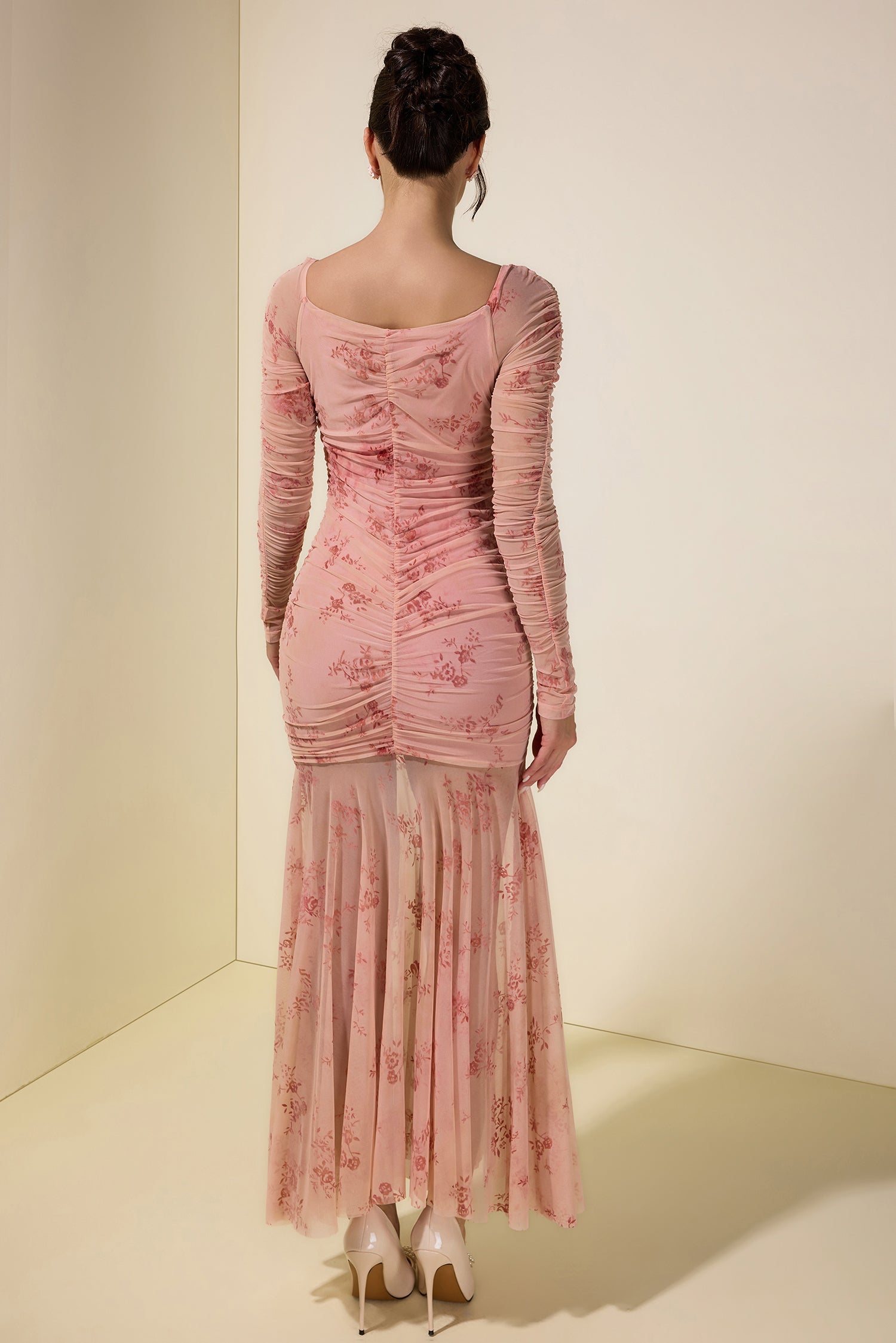 Burnout Velour Gathering Sweetheart Neck Midi Dress