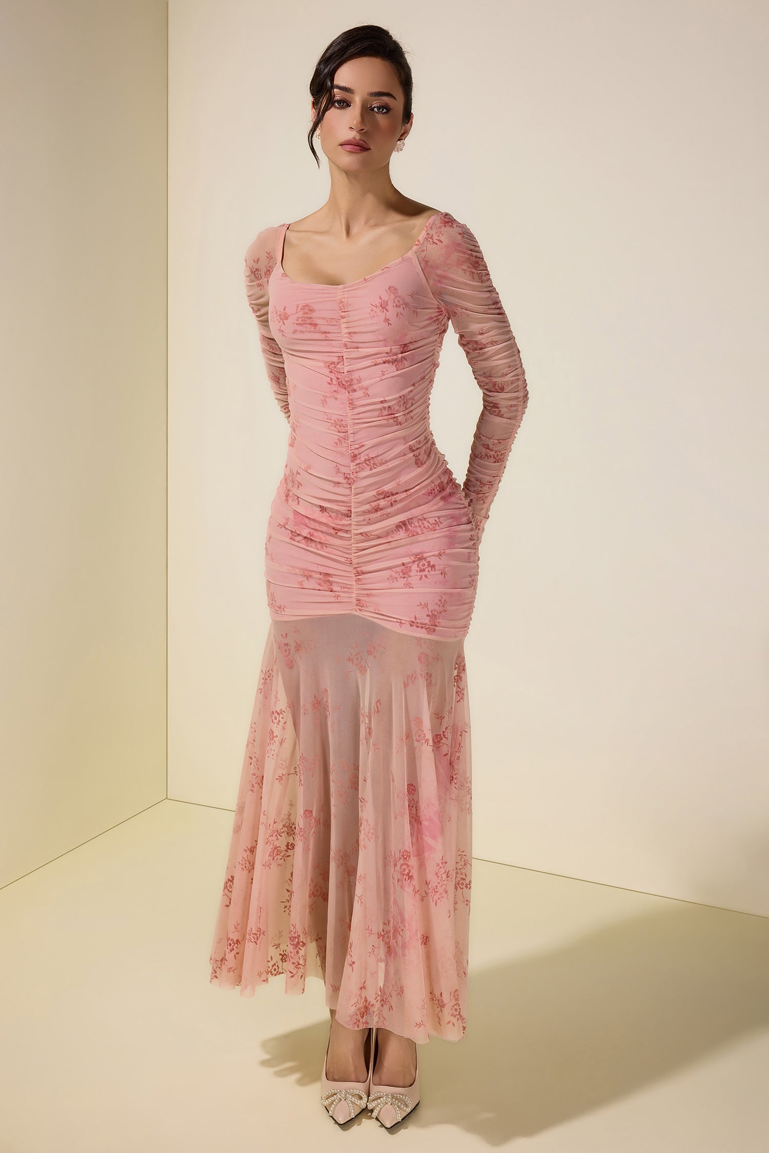 Burnout Velour Gathering Sweetheart Neck Midi Dress