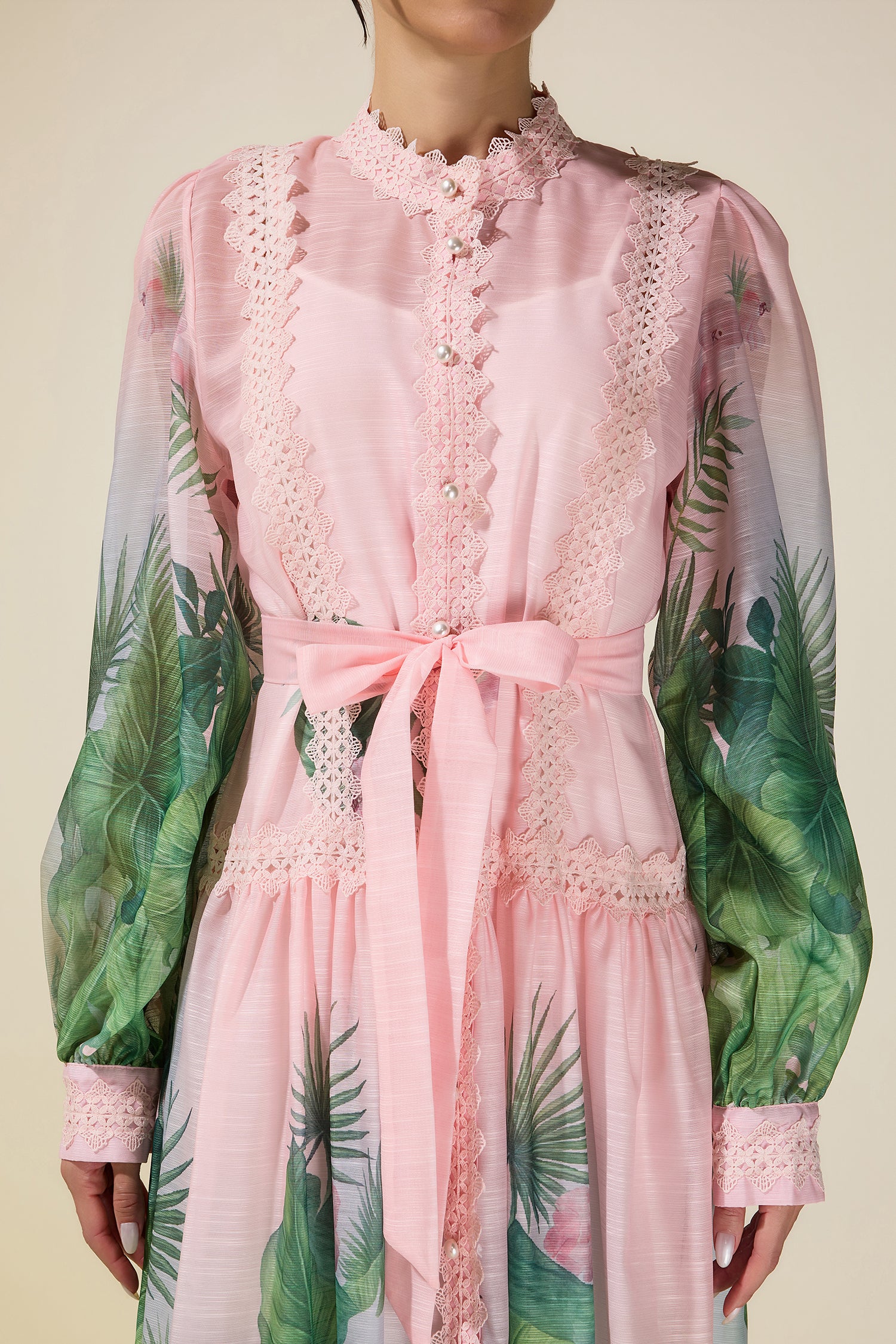 Botanical Print Single Breasted Maxi Dress With Belt