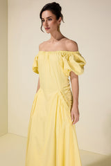Gathering Pocket Off Shoulder Midi Dress