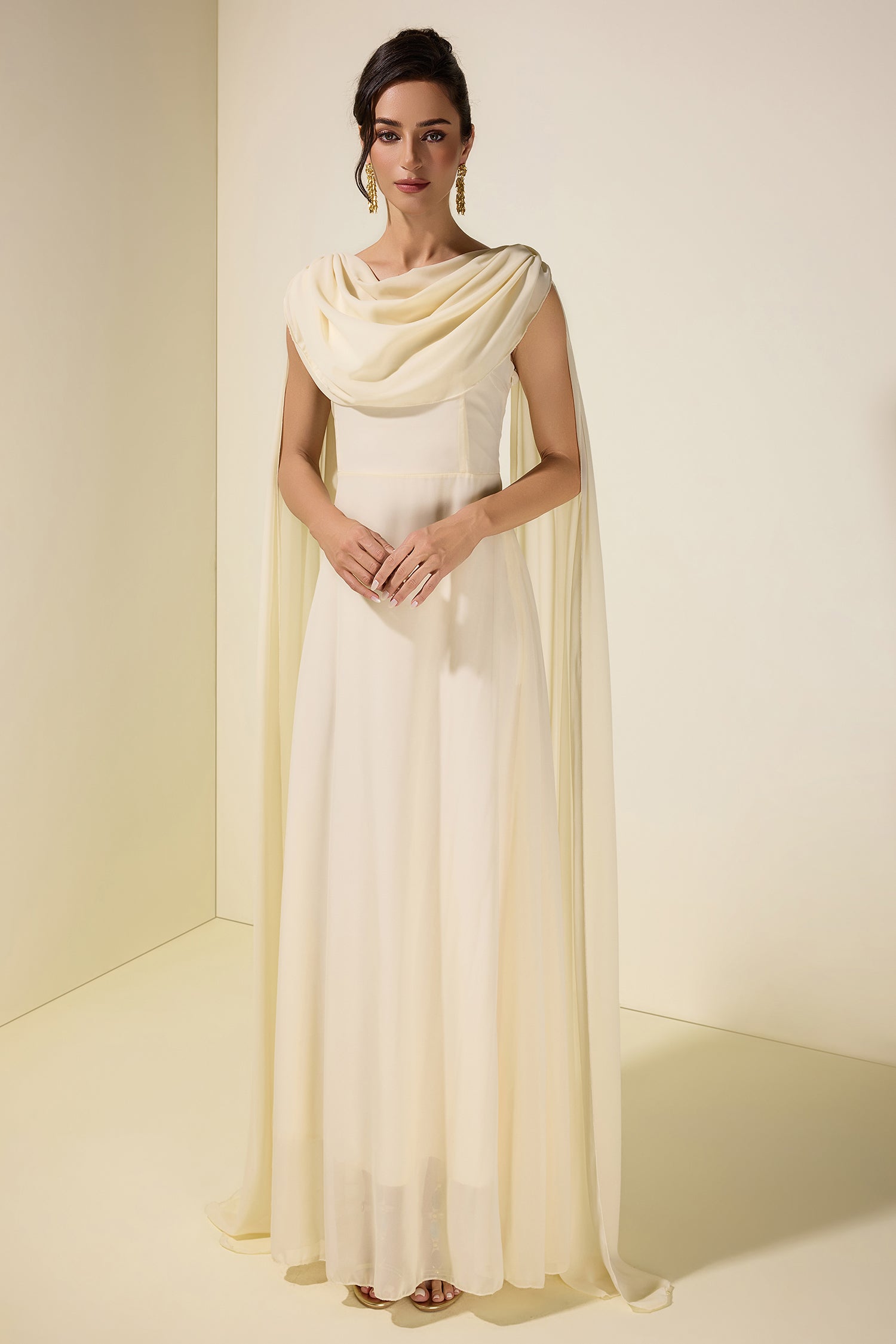 Chiffon Cape Sleeve Maxi Dress