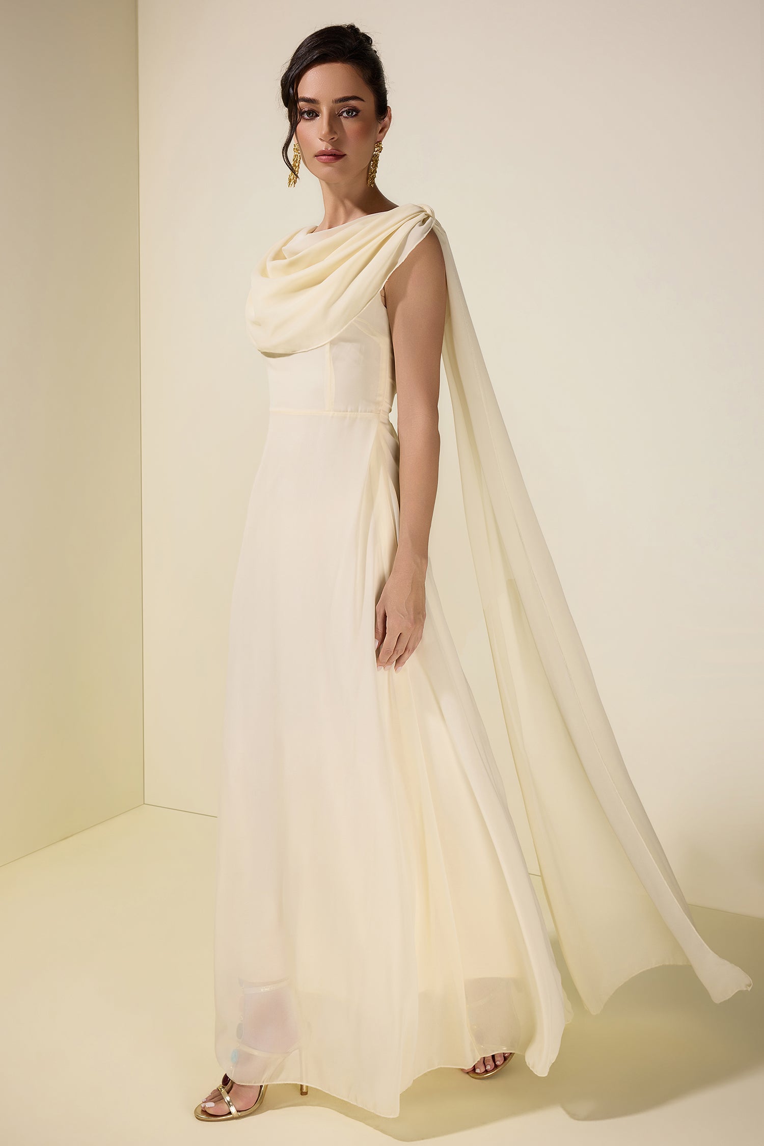 Chiffon Cape Sleeve Maxi Dress