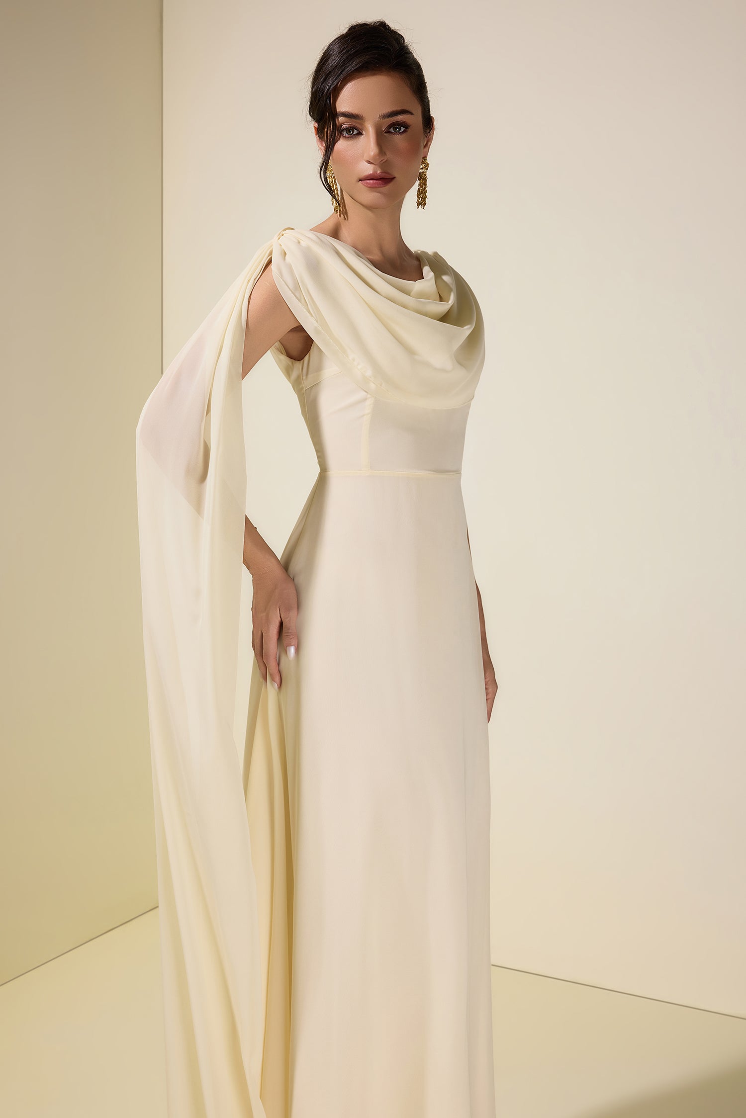 Chiffon Cape Sleeve Maxi Dress