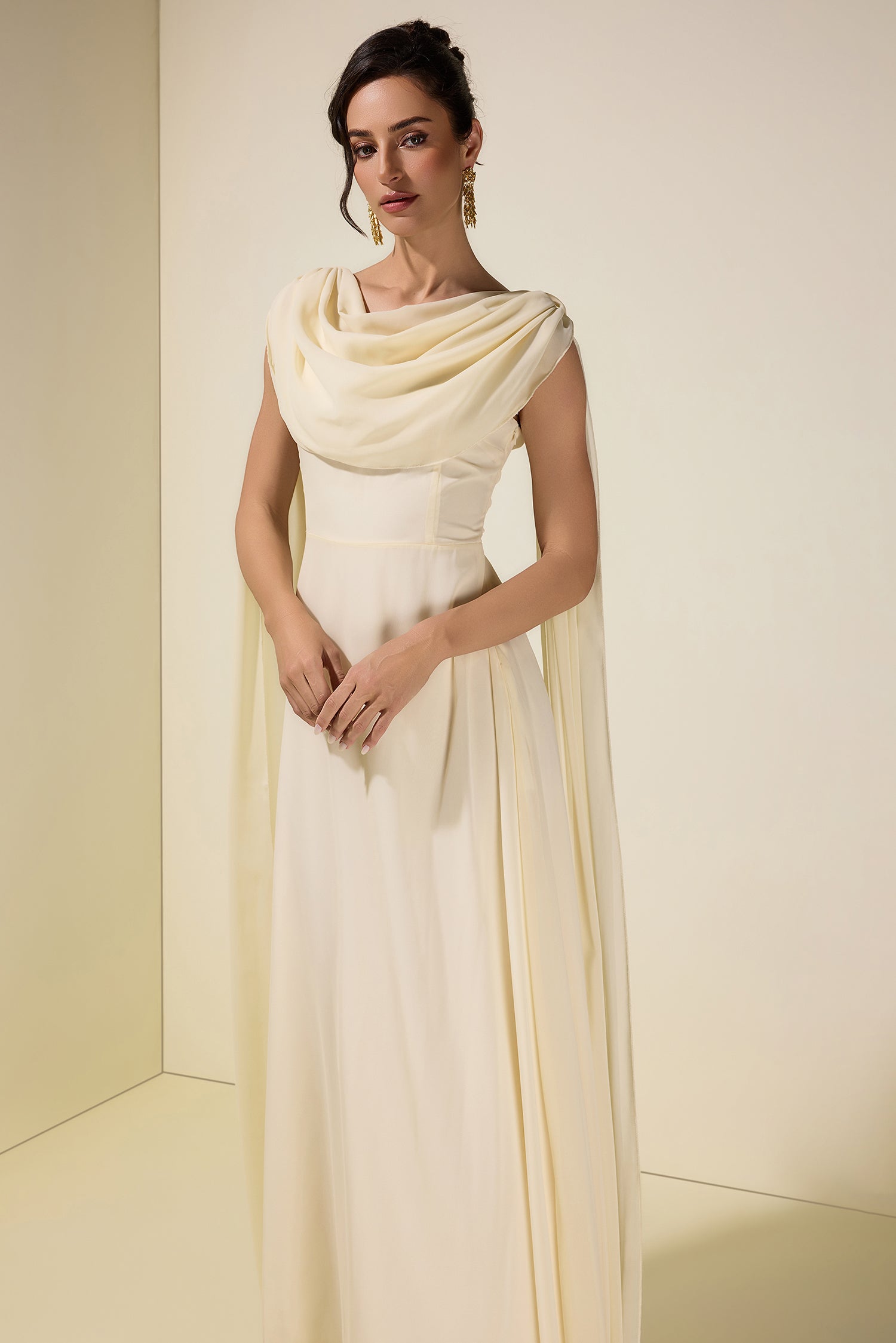 Chiffon Cape Sleeve Maxi Dress