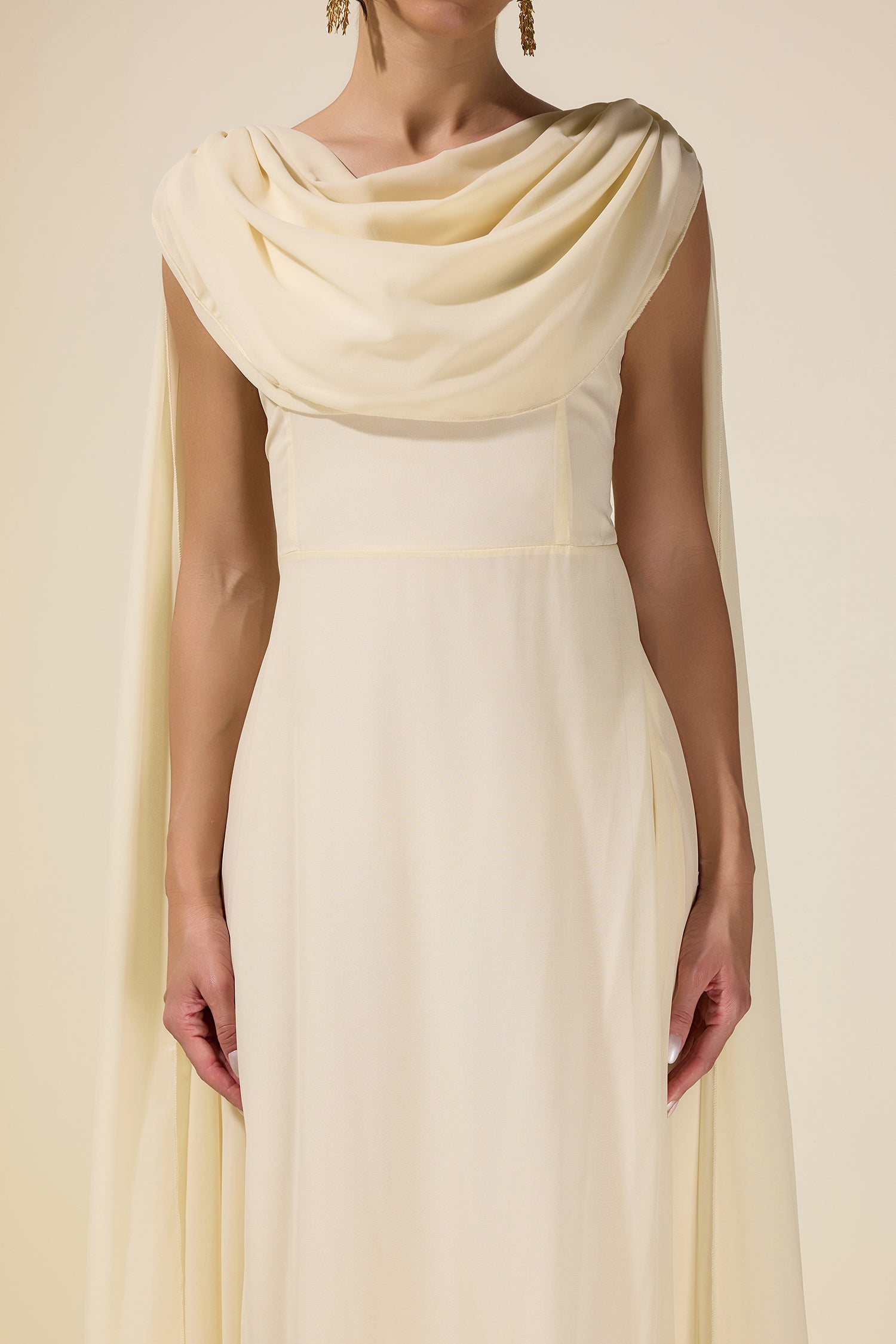 Chiffon Cape Sleeve Maxi Dress