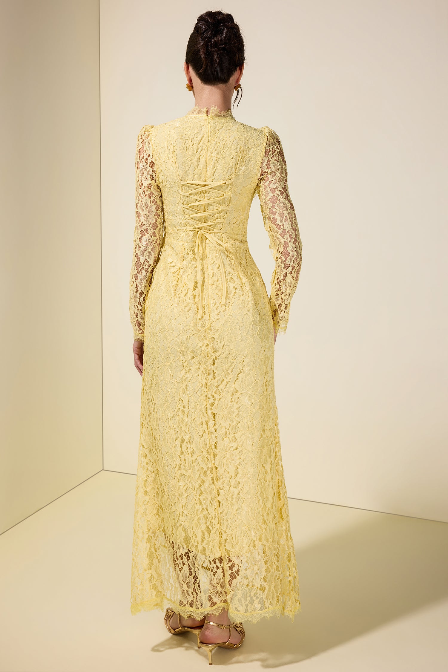 Lace Tie-Up Long Sleeve Midi Dress