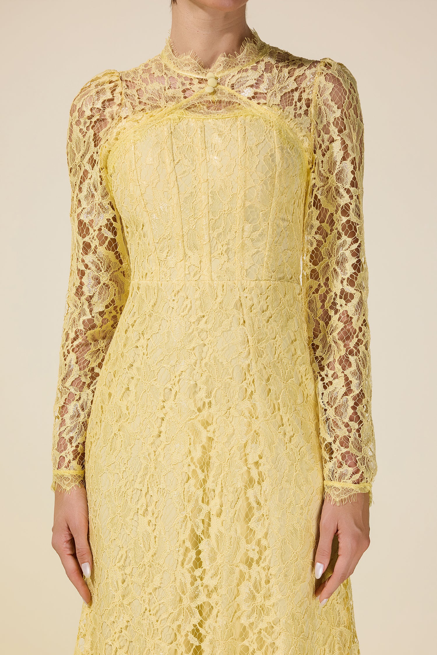 Lace Tie-Up Long Sleeve Midi Dress