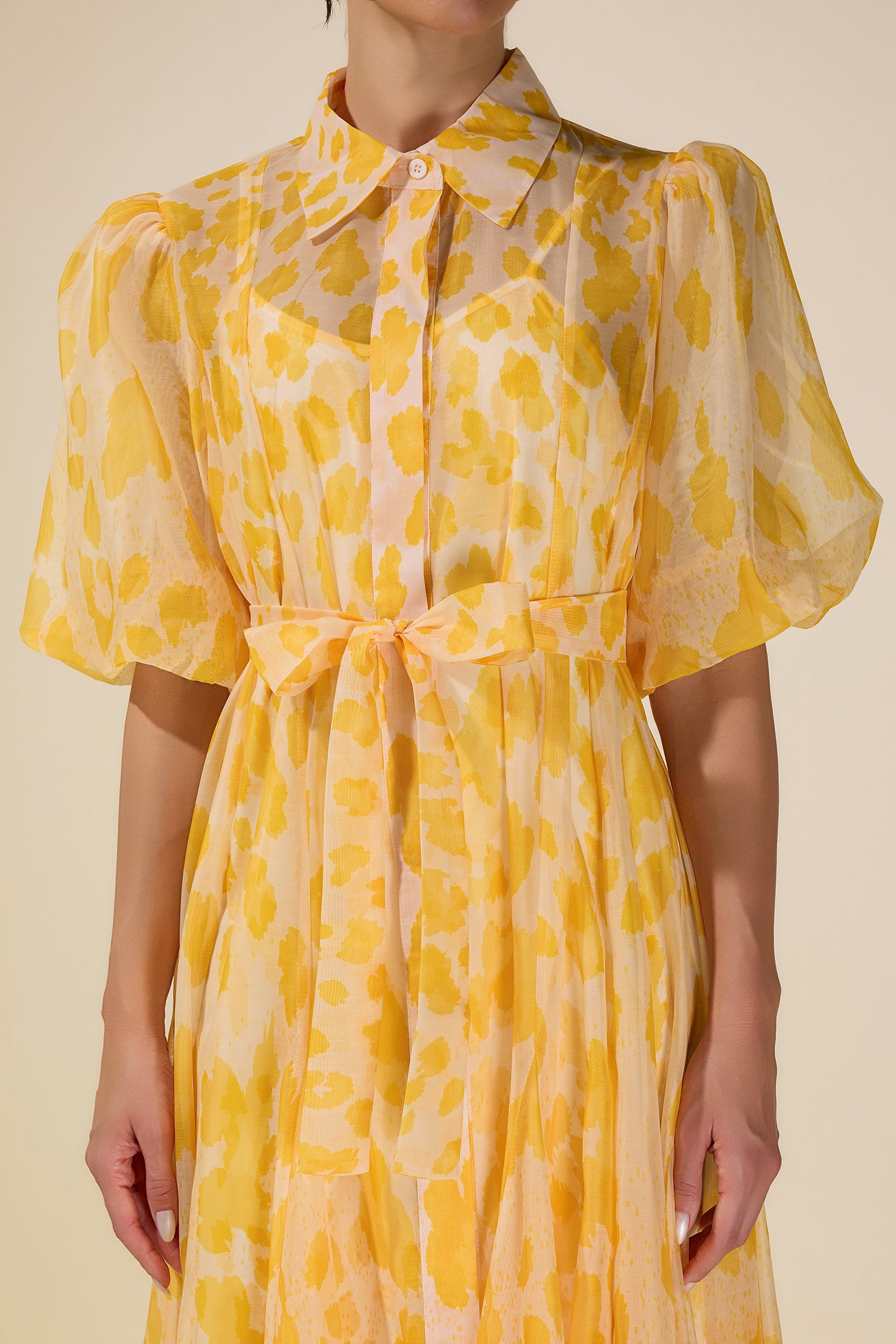 Floral Gradient Color Midi Dress With Belt