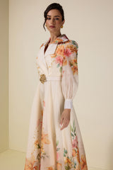Floral Tailored Collar Maxi Dress With Belt