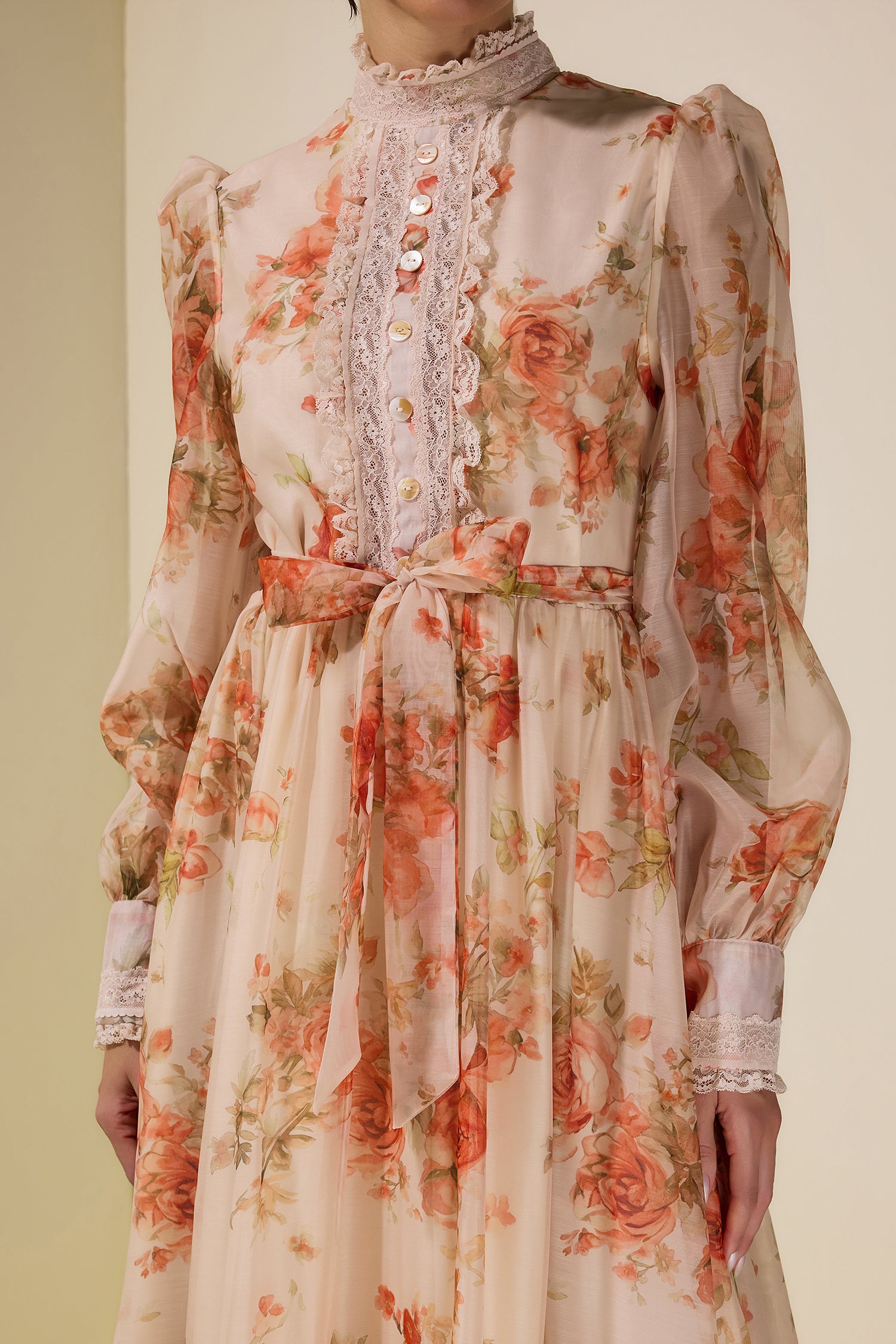 Floral Lace Frill Maxi Dress With Belt