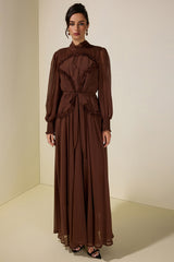Chiffon Pleated Tie-Up Maxi Dress