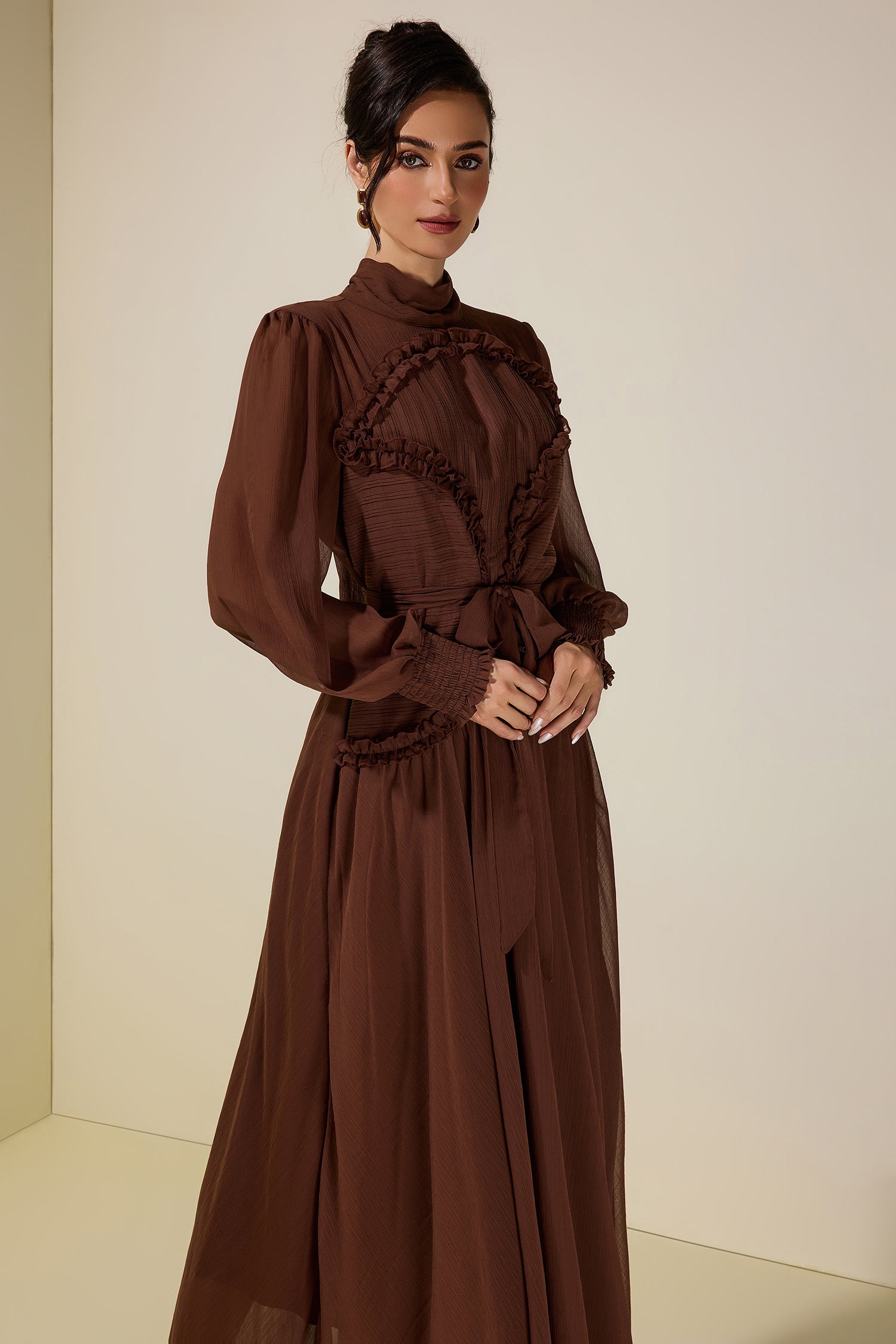 Chiffon Pleated Tie-Up Maxi Dress