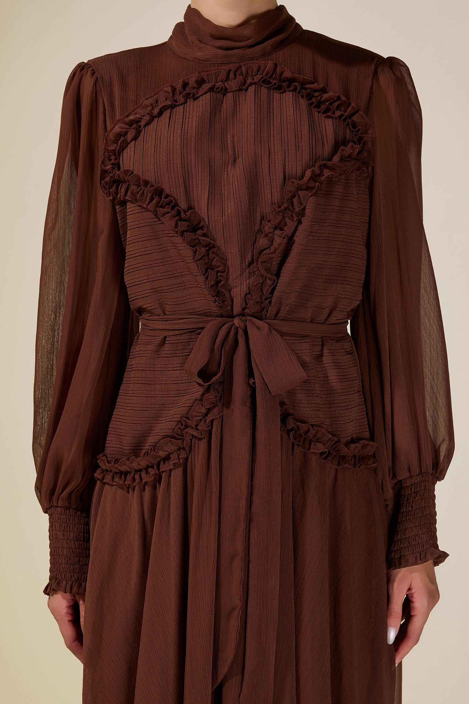 Chiffon Pleated Tie-Up Maxi Dress