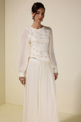 Rhinestone Rivets Pleated Top & Maxi Skirt Set