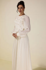 Rhinestone Rivets Pleated Top & Maxi Skirt Set