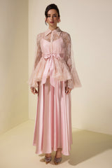 Sequin Lace Blouse  & Satin Slip Maxi Dress Set