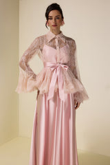 Sequin Lace Blouse  & Satin Slip Maxi Dress Set