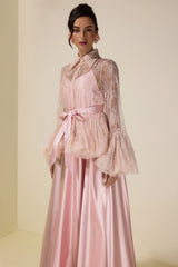 Sequin Lace Blouse  & Satin Slip Maxi Dress Set