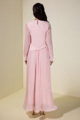 Rhinestone Rivets Pleated Top & Maxi Skirt Set