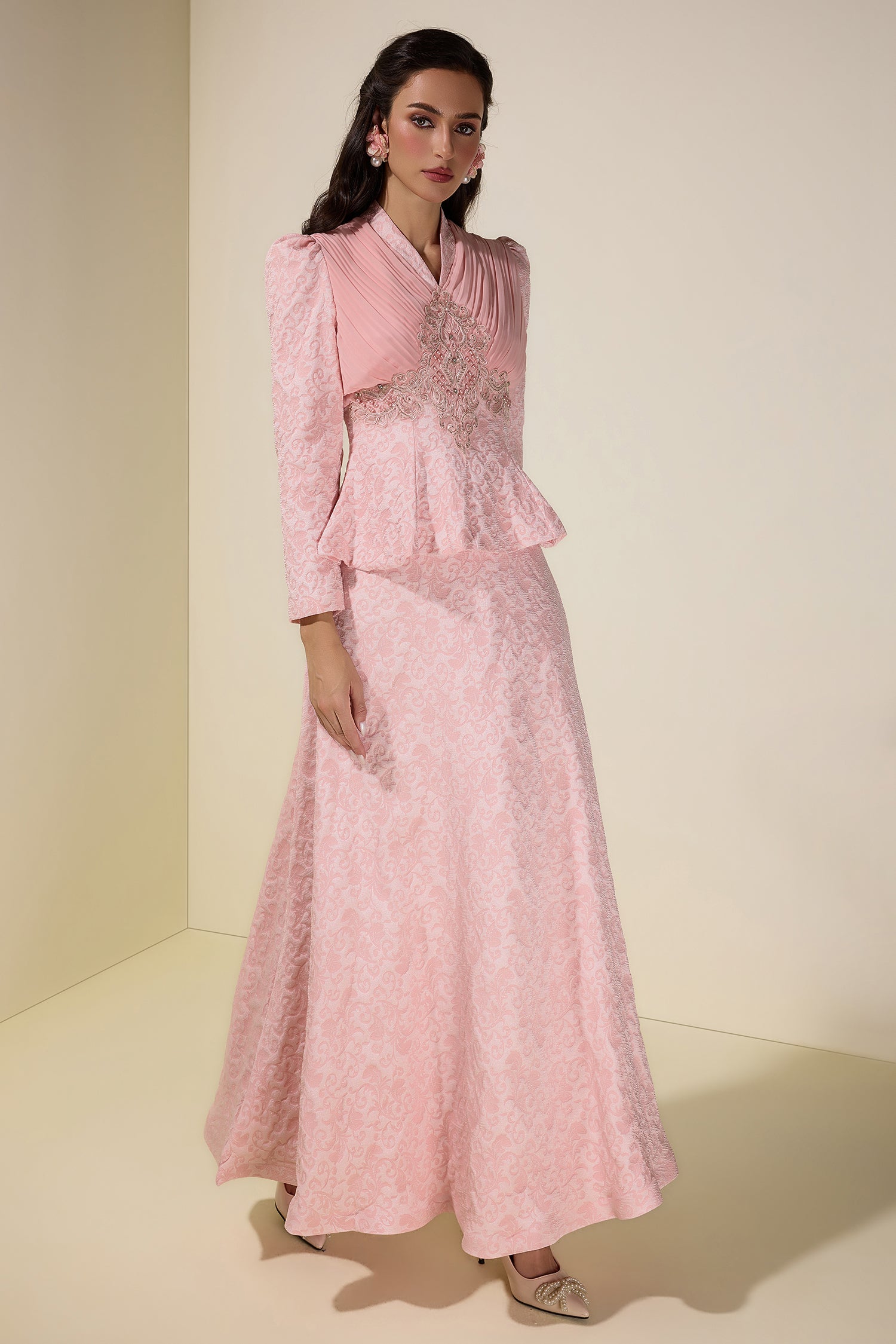 Jacquard Rivet V-Neck Top & High Waist Maxi Skirt Set