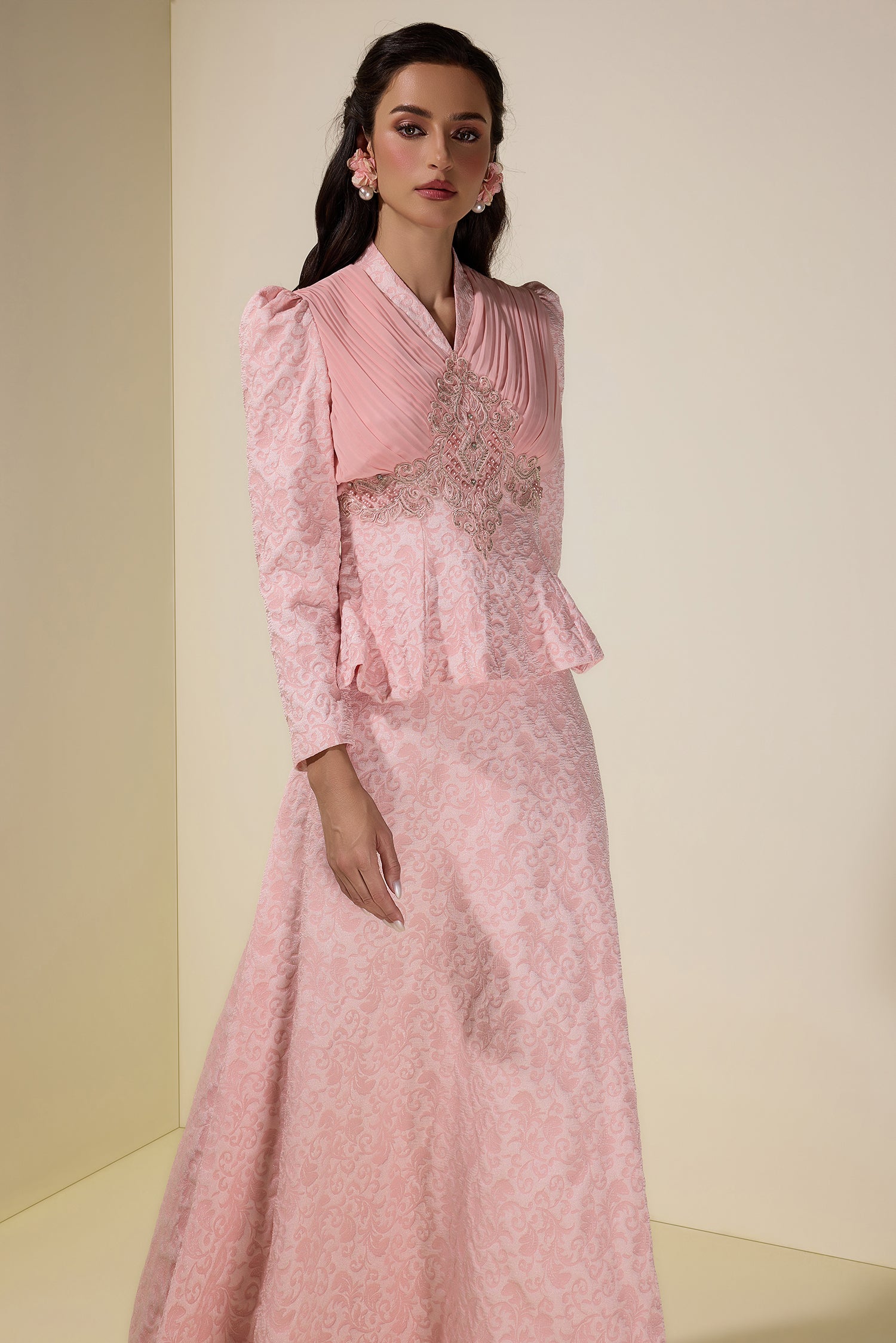 Jacquard Rivet V-Neck Top & High Waist Maxi Skirt Set