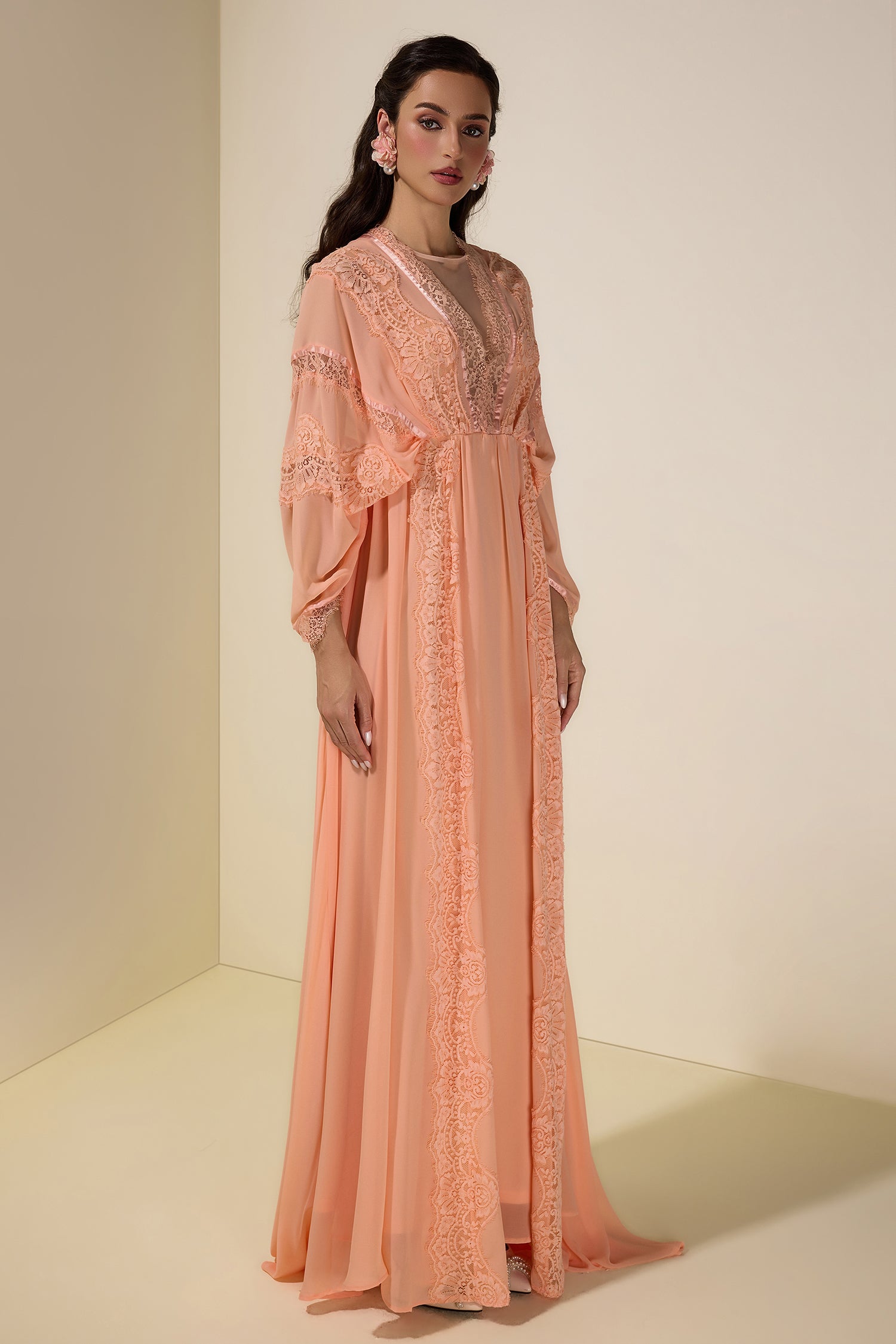 Lace Chiffon Batwing Sleeve Maxi Dress