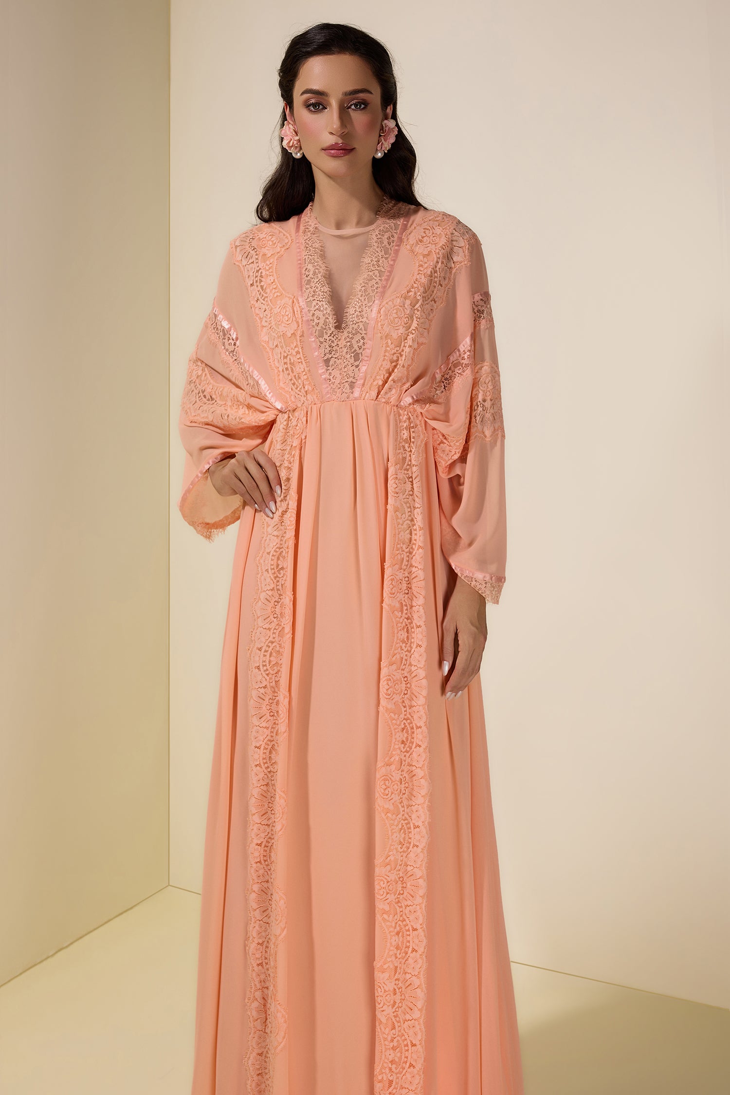 Lace Chiffon Batwing Sleeve Maxi Dress