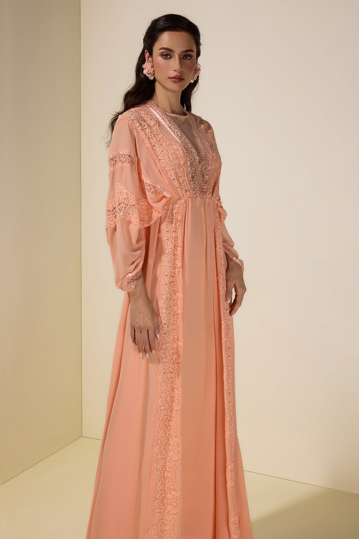 Lace Chiffon Batwing Sleeve Maxi Dress