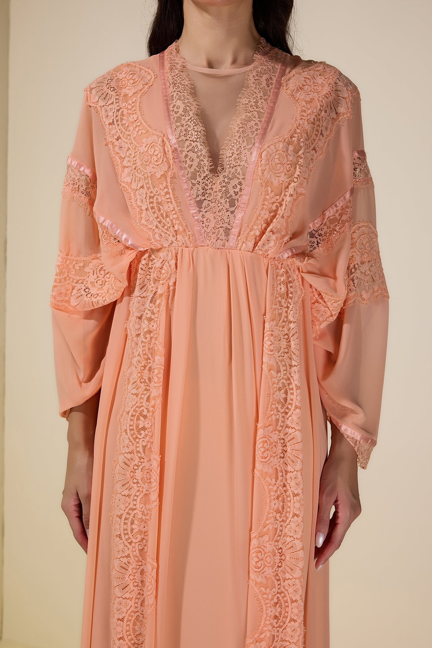 Lace Chiffon Batwing Sleeve Maxi Dress