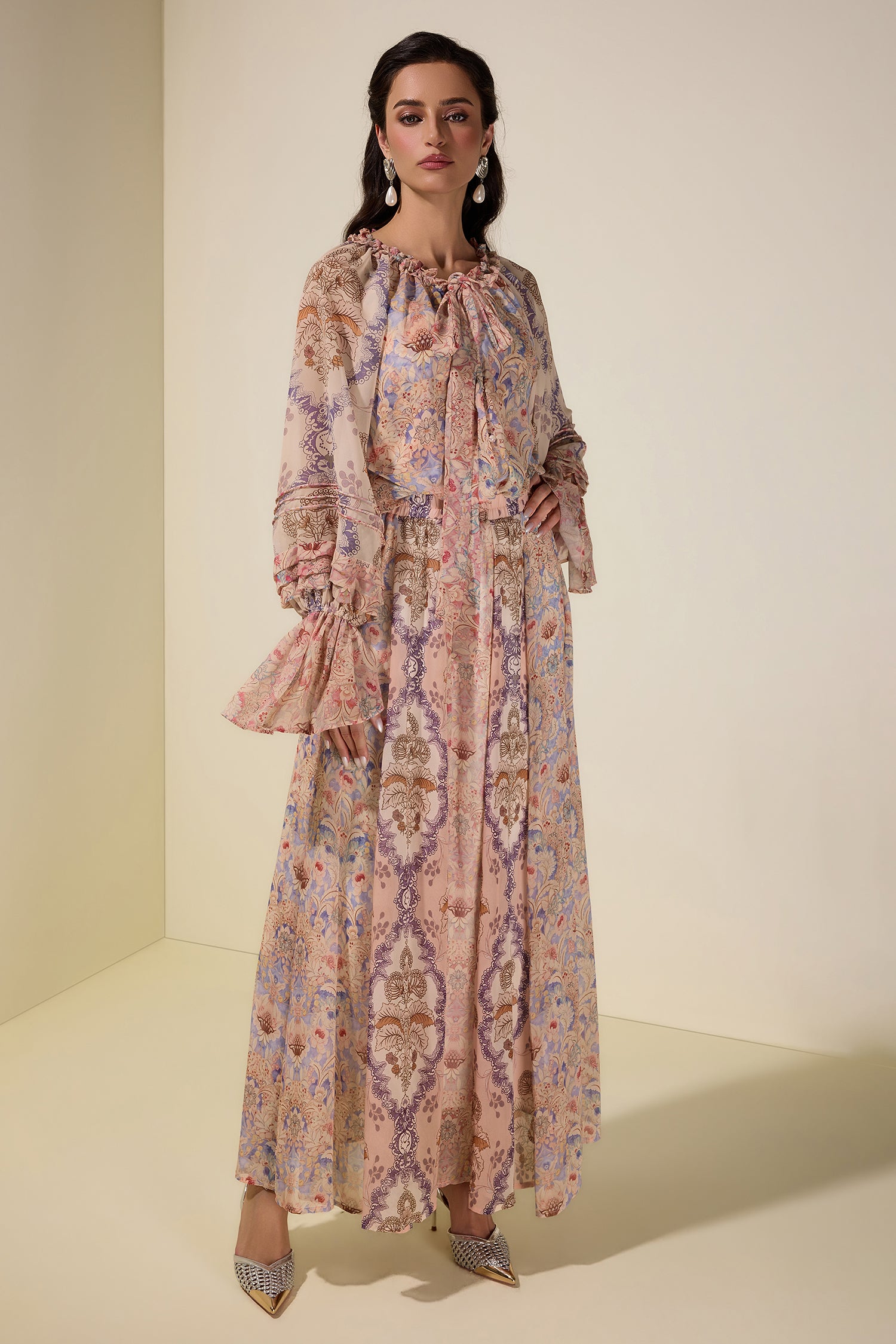 Floral Tie-Up Single Breasted Top & Maxi Skirt Set