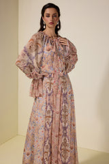 Floral Tie-Up Single Breasted Top & Maxi Skirt Set