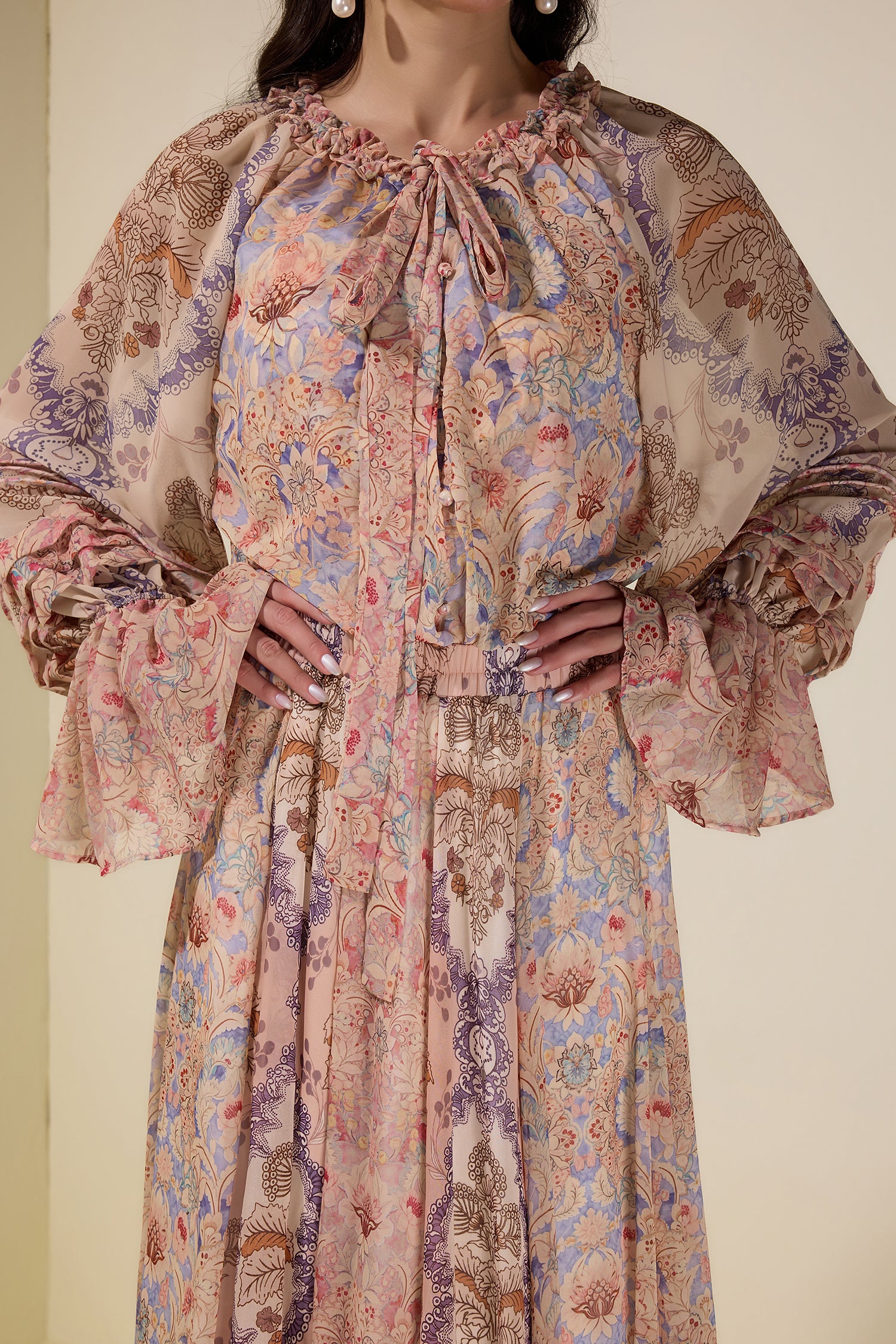 Floral Tie-Up Single Breasted Top & Maxi Skirt Set